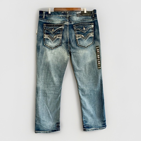 True Luck Other - True Luck Mens Bootcut Jeans Flap Pockets Thick Stitch Western Embroidered 38x30